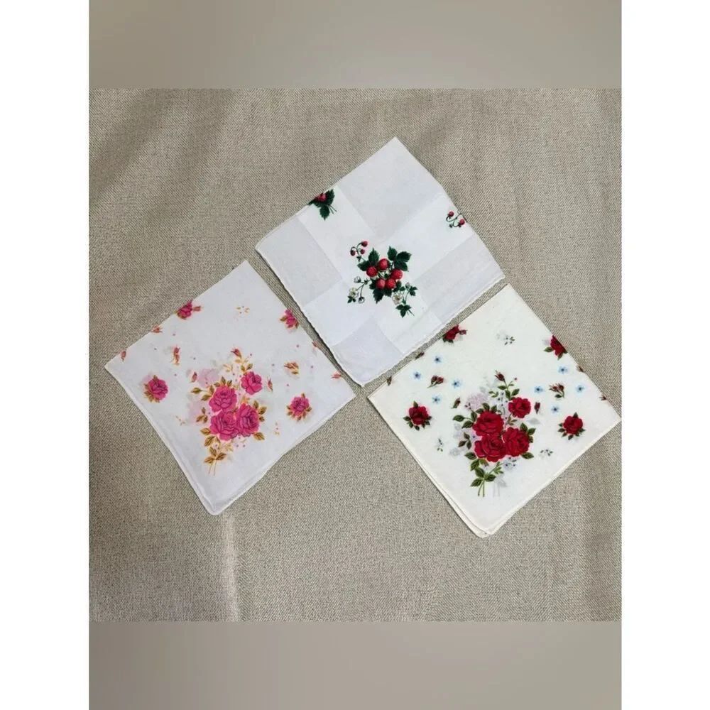 Vintage Printed Cotton Handkerchiefs Pair Floral Ladies Cottagecore plus bonus